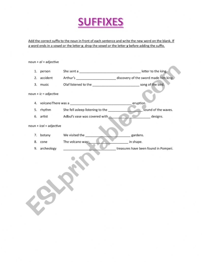 Third grade student working on a Serious about Suffixes grammar worksheet to learn word endings