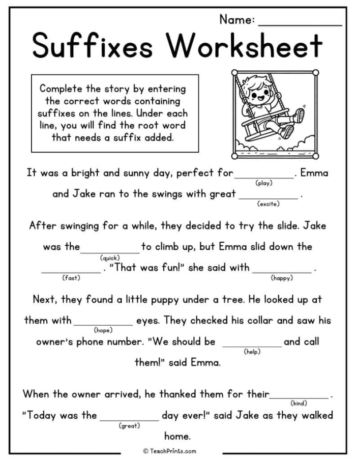 Spelling Rules for Suffixes Worksheet Number 21 Third grade student working on a worksheet about spelling rules for suffixes