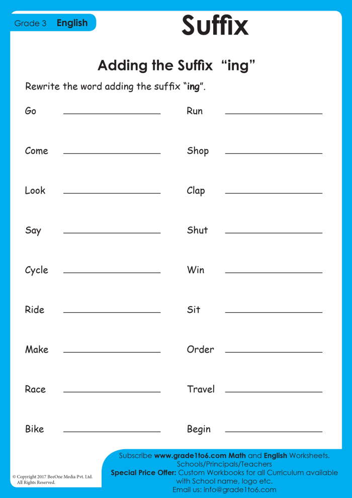 Worksheet illustrating how suffixes change everyday words for second graders