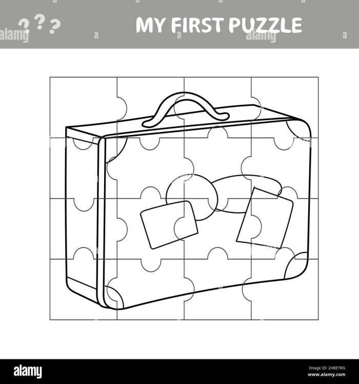 Coloring page featuring a suitcase packed with imaginative elements for kids