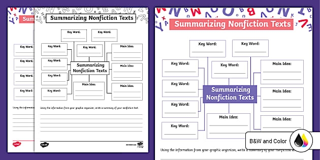 Graphic organizer worksheet for summarizing key ideas in nonfiction texts for sixth graders