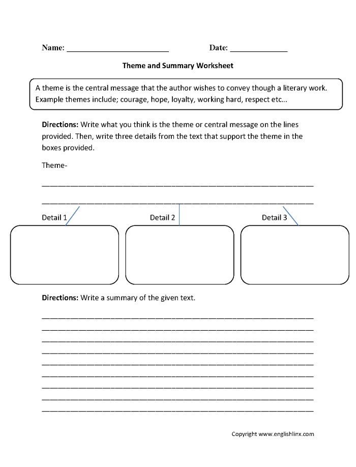Summary High Five worksheet for third grade fiction reading practice Third grade student using the Summary High Five mnemonic worksheet for fiction reading