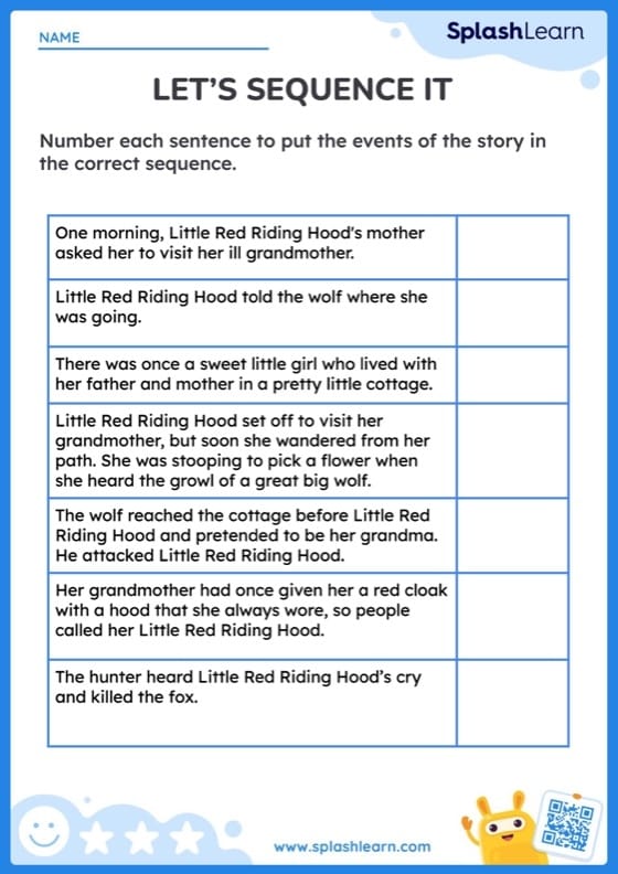 Second grade student practicing reading comprehension with a Summer Fun story sequencing worksheet