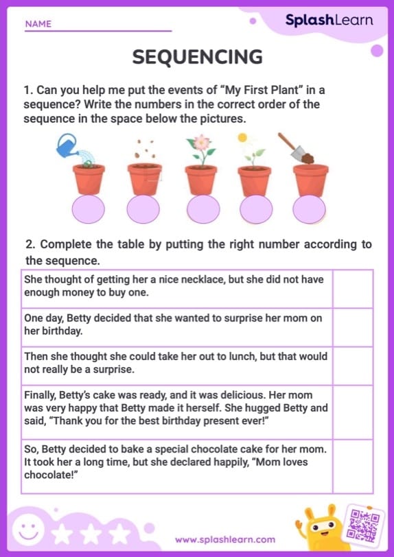 A second grade reading worksheet for practicing story sequencing with summer themed events