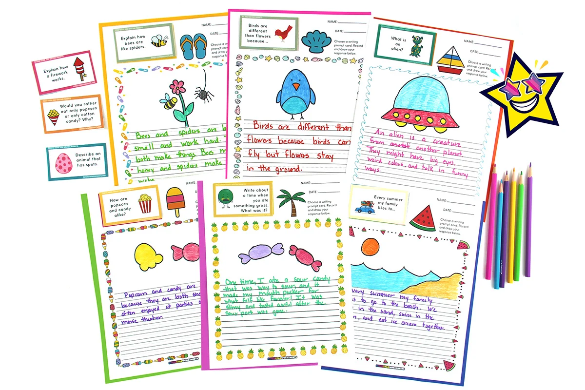 Summer Grammar worksheet focusing on adjectives and nouns for third graders