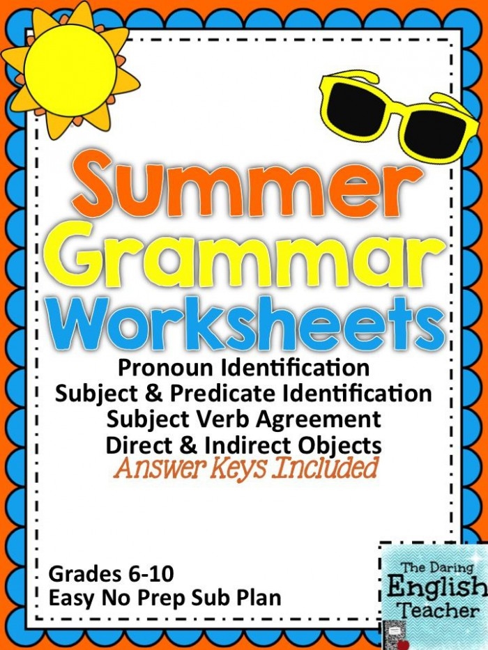 Summer Grammar worksheet for third graders focusing on adjectives and nouns, perfect for handwriting practice. Engaging approach to learning parts of speech with fun activities.