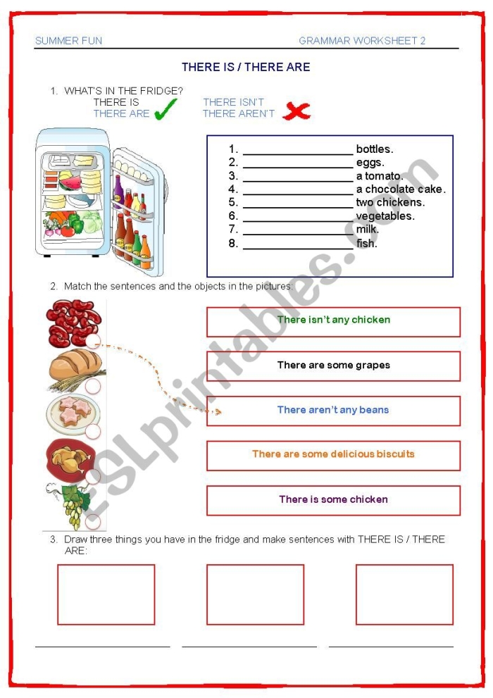 Summer grammar worksheet focusing on adjectives and nouns for third graders