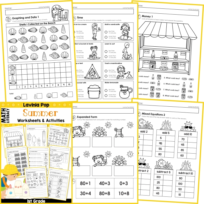 Summer Grammar worksheet featuring nouns and adjectives for third graders