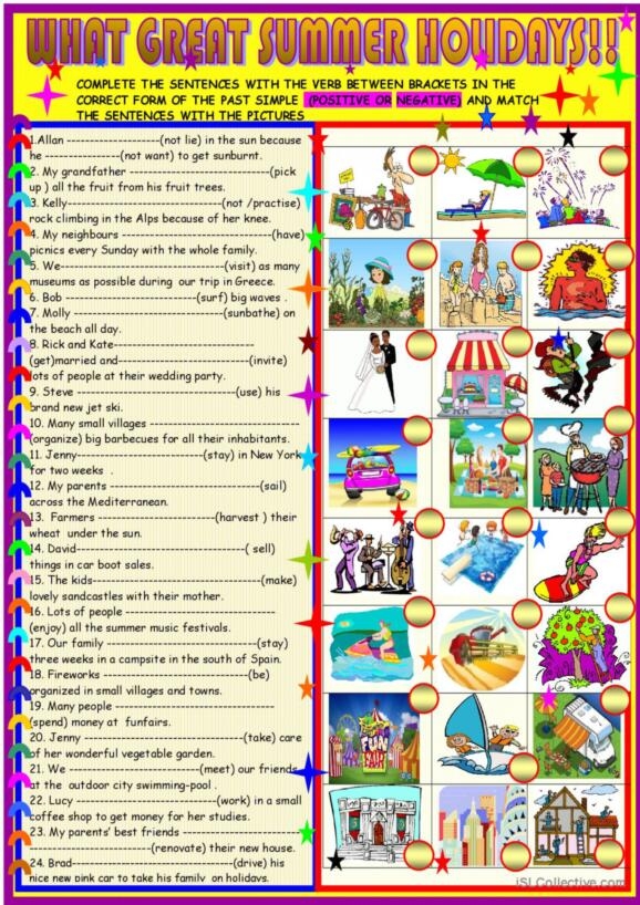 Summer grammar worksheet focusing on adjectives and nouns for third graders