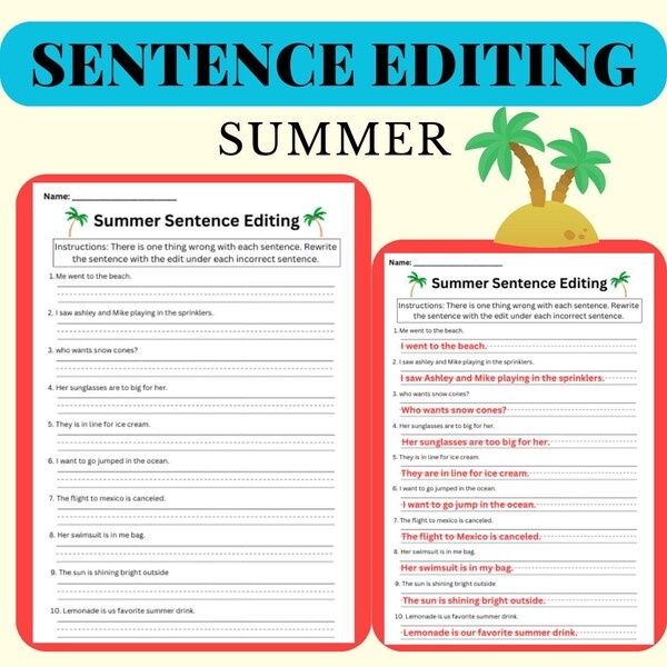 Interactive summer grammar worksheet focusing on adjectives and nouns for third graders. Engaging worksheet to enhance understanding of parts of speech during summer.