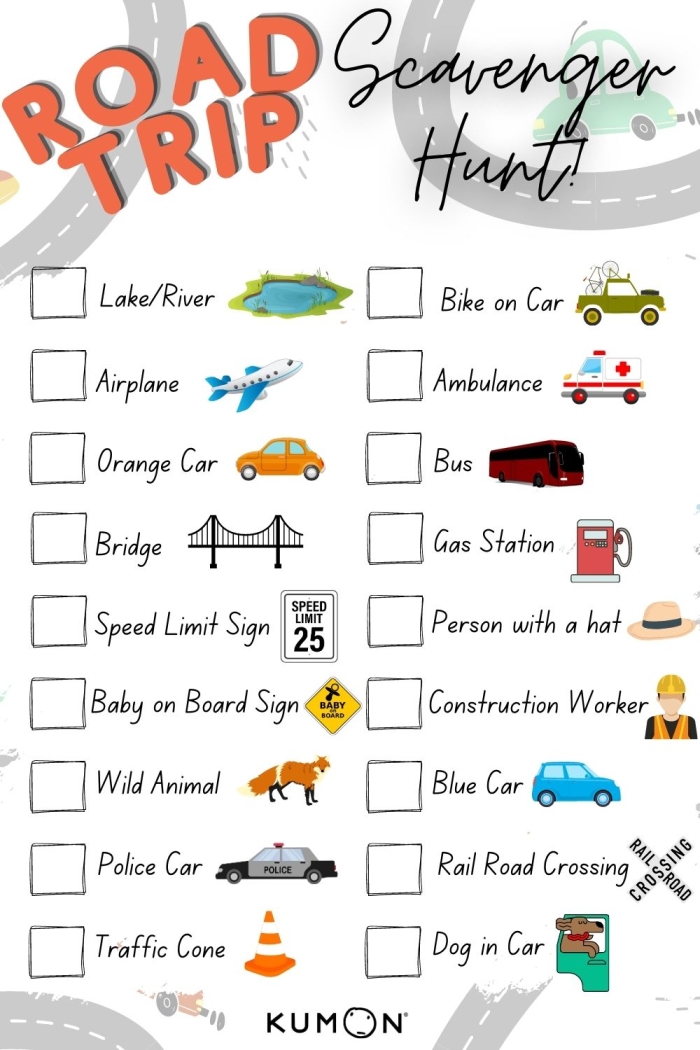 Worksheet featuring a fun summer road trip theme for second graders to create their own crazy stories