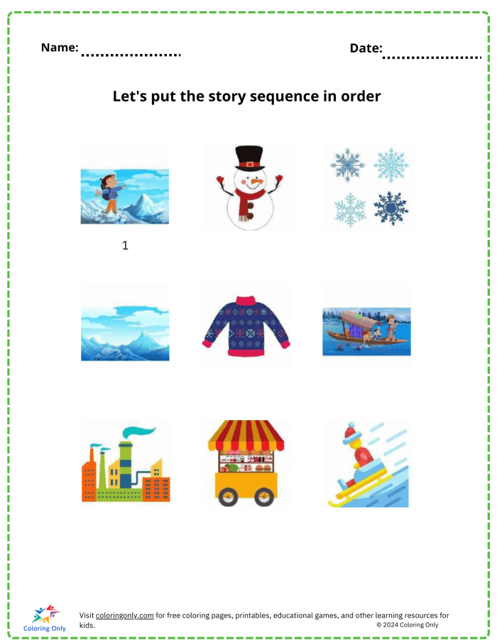Worksheet illustrating story sequence order for second graders in a summer fun theme