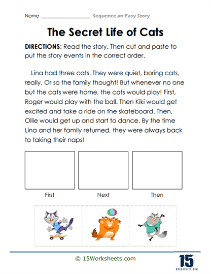 Second grade worksheet for sequencing story events related to summer fun activities