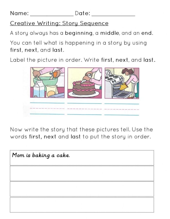 Second grade student completing a summer themed story sequencing worksheet to build reading comprehension skills