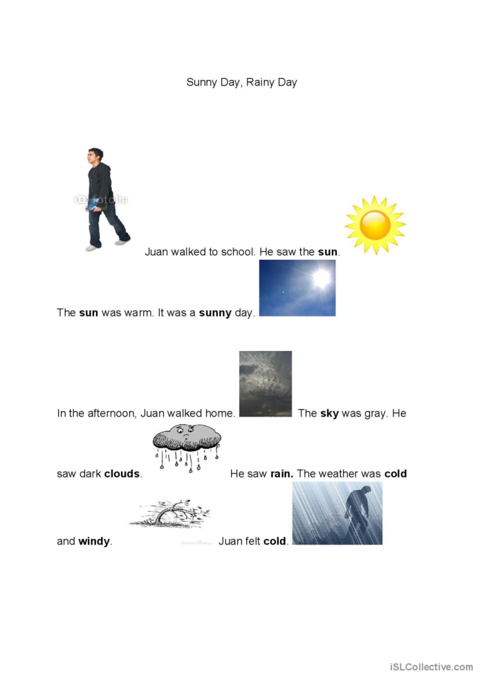 Sunny Day! worksheet featuring children playing outside under a bright sun