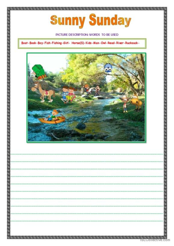 Sunny Day worksheet featuring colorful illustrations of items associated with a bright sunny day for preschoolers