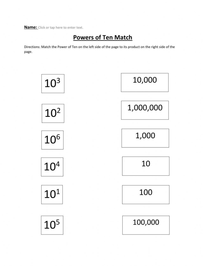 Fifth grade math worksheet for practicing multiplication and division with powers of ten