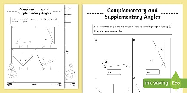 Worksheet for practicing supplementary angles in geometry