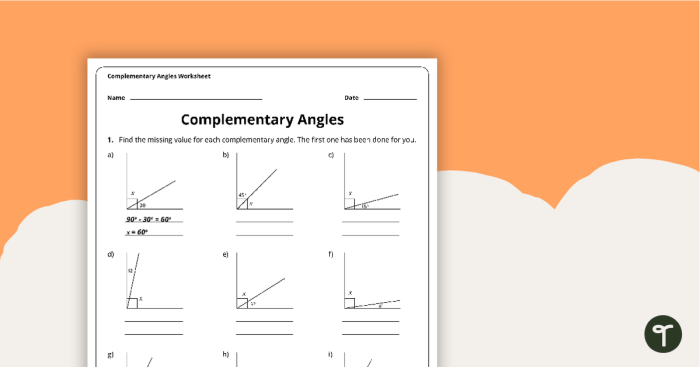 Worksheet on supplementary angles for seventh graders to enhance geometry skills
