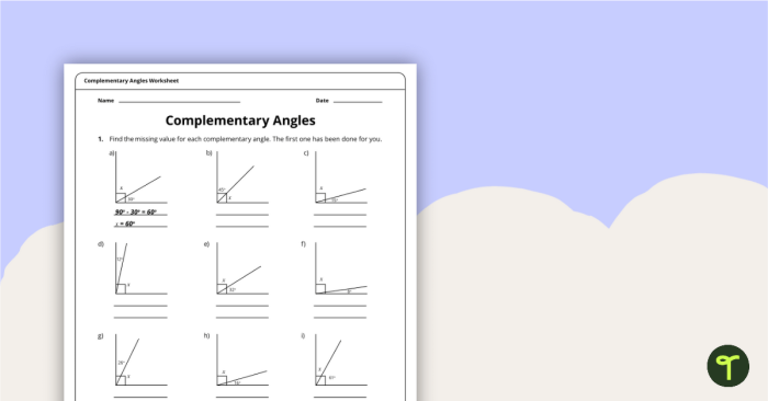 Worksheet for practicing supplementary angles concepts in geometry