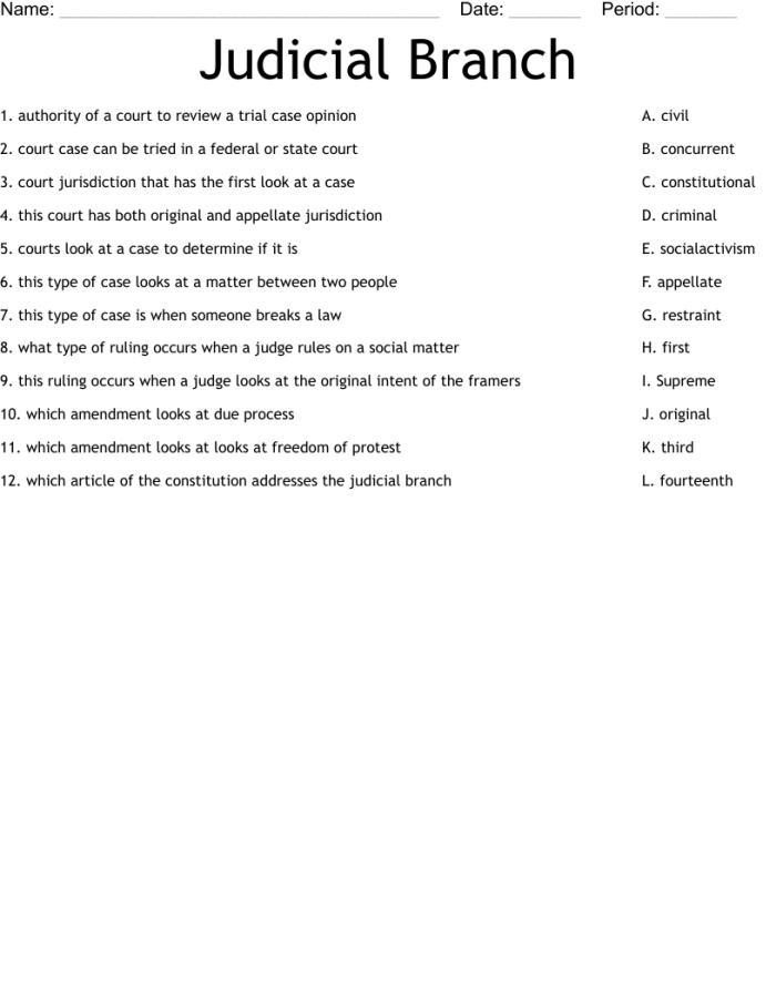 Sixth grade students completing a Supreme Court worksheet activity about the judicial branch of government