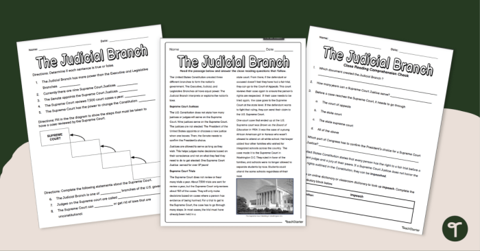 Sixth grade students completing a civics worksheet about the Supreme Court and the judicial branch