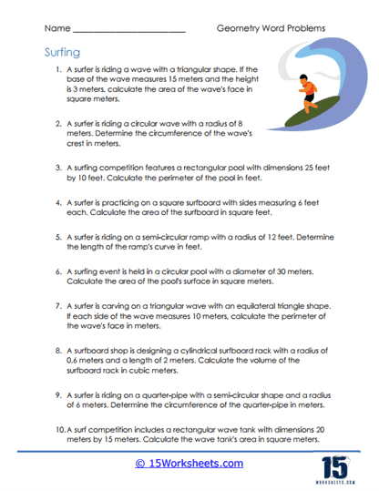 Engaging surface area challenges in a worksheet format for physical science students Surface Area Word Problems worksheet for sixth graders showcasing real-world applications of geometry