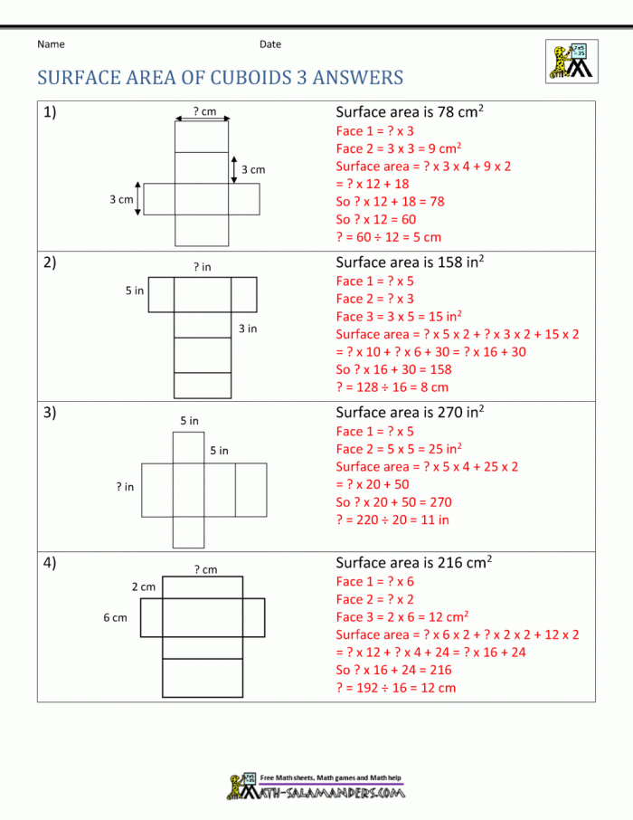 Surface Area Worksheet for Sixth Grade Handwriting Practice Image 4 A sixth grade worksheet featuring geometric shapes and an introduction to surface area calculations.