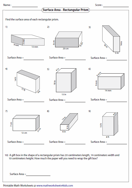 Handwriting worksheet for Sixth Grade Surface area worksheet designed for sixth graders to enhance their handwriting skills. An engaging introduction to the concept of surface area for students.
