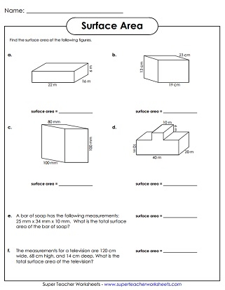 Surface Area Word Problems Worksheet for Physical Science Students Worksheet featuring surface area word problems for sixth graders to solve