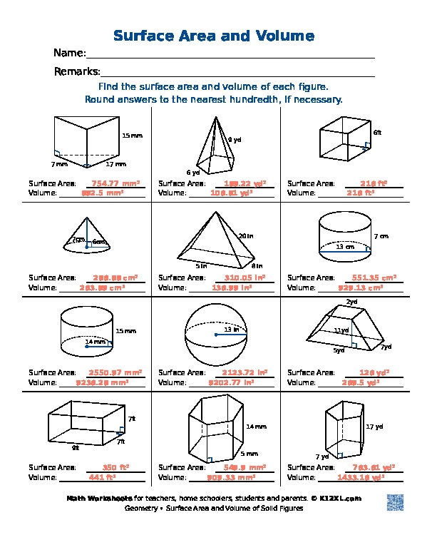 Surface Area of Rectangular Prisms Worksheet 18 Sixth grade math worksheet for calculating the surface area of rectangular prisms
