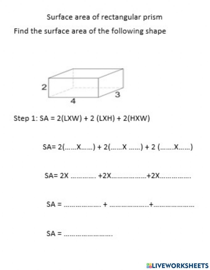 Surface Area of Rectangular Prisms Geometry Worksheet for Sixth Grade 16 Sixth grade math worksheet showing how to calculate the surface area of a rectangular prism 16