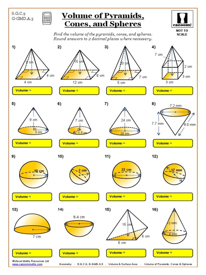 Worksheet for calculating the surface area of prisms and pyramids for sixth graders