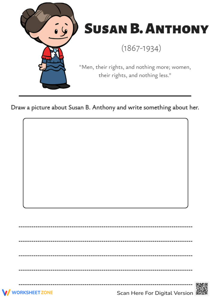 Susan B. Anthony Civil Rights and Grammar Practice Worksheet 4 Fourth grade grammar worksheet featuring a biography of historical hero Susan B. Anthony