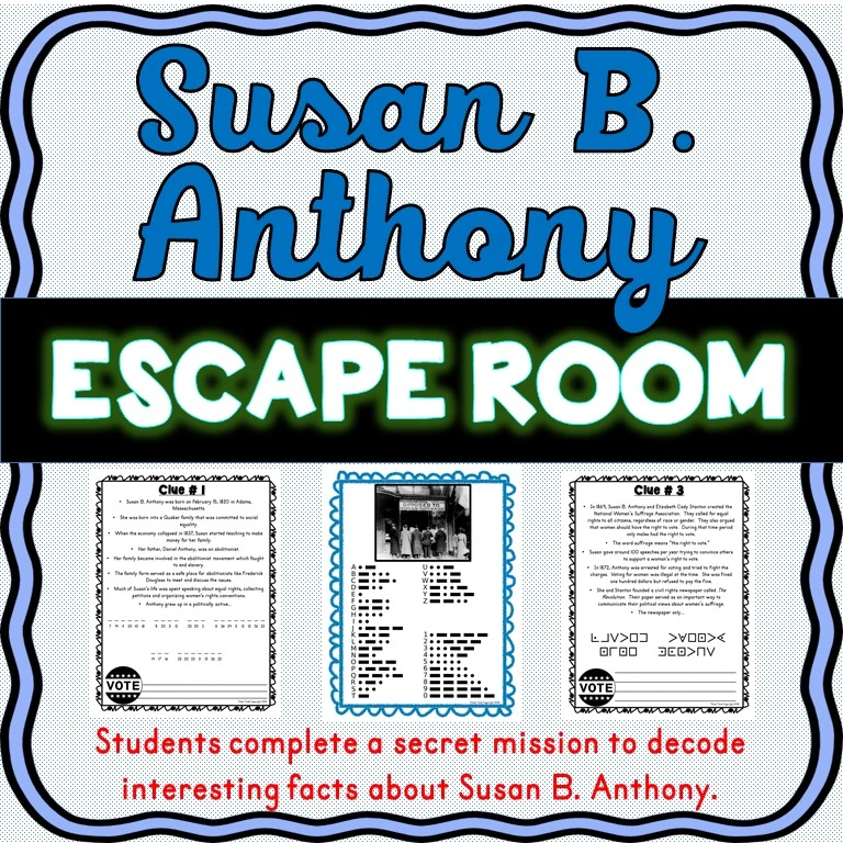 Historical Heroes Susan B. Anthony Grammar and Mechanics Worksheet 11 Fourth grade worksheet featuring a portrait of Susan B. Anthony and grammar exercises about her work for women's suffrage