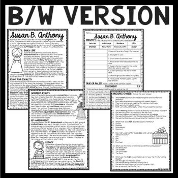 Historical Heroes Susan B. Anthony Worksheet 7 Fourth grade worksheet showing a portrait and informational text about historical hero Susan B. Anthony