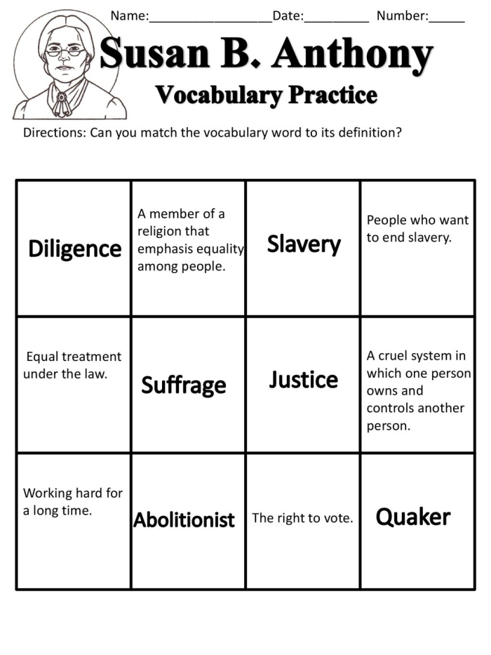 Historical Heroes Susan B Anthony Grammar Worksheet 16 A fourth grade educational worksheet detailing the life and advocacy of Susan B. Anthony