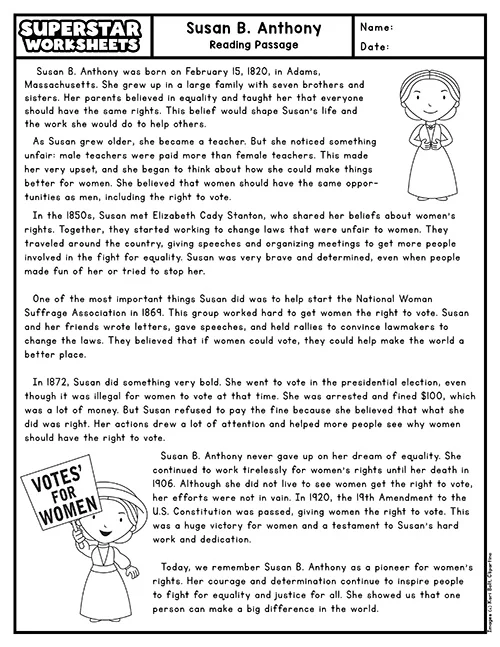 Grammar and Mechanics worksheet for Fourth Grade Historical Heroes: Susan B. Anthony worksheet for Fourth Grade