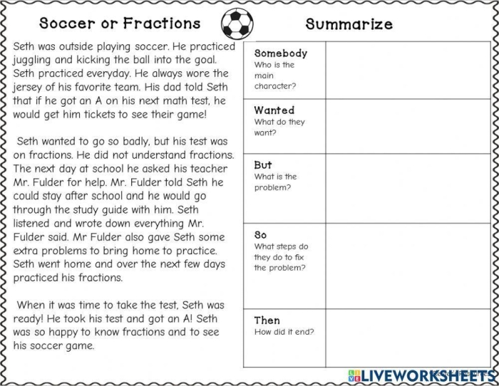 Children engaging with the Short and Sweet Summaries worksheet using the "Somebody Wanted But So Then" method