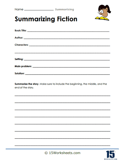 Third grade student using the SWBST method to write a Short and Sweet Summaries worksheet