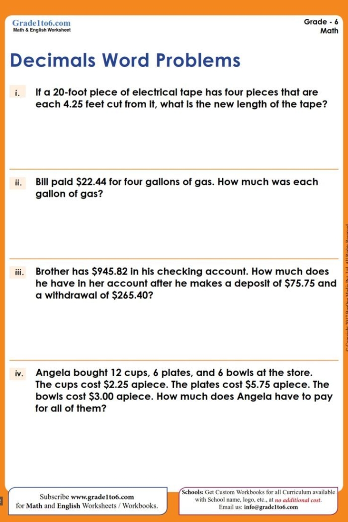 Sweet Sprouts Decimal Operations Word Problems Worksheet Two for Sixth Grade Science Sixth grade students practicing decimal math operations with the Sweet Sprouts word problems worksheet
