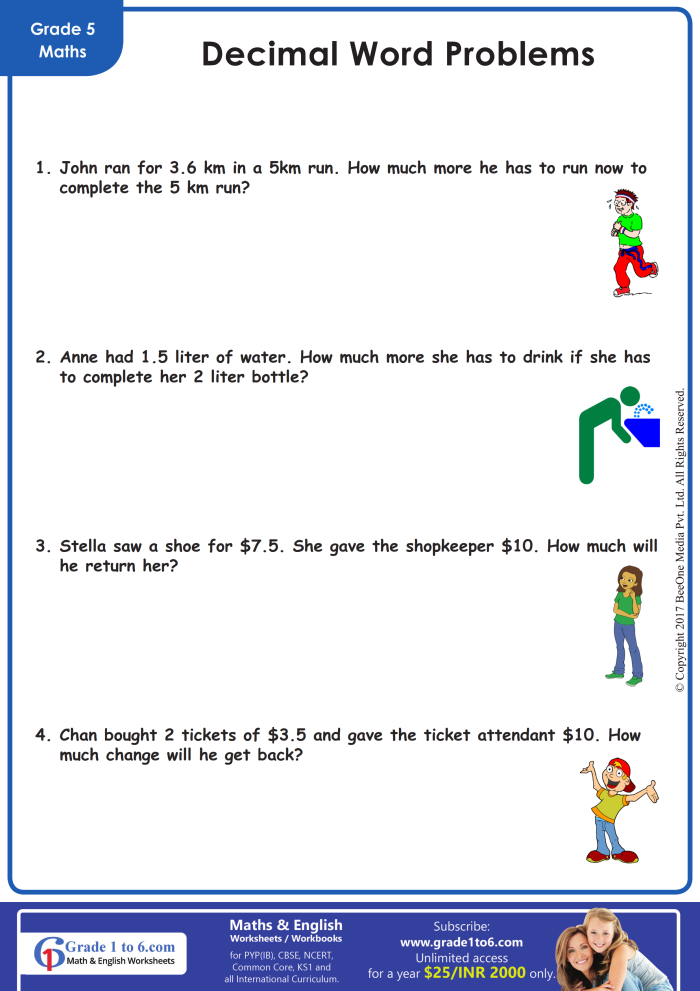 Sweet Sprouts Decimal Operations Word Problems Worksheet Page 5 A sixth-grade worksheet featuring five decimal operation word problems about growing plants