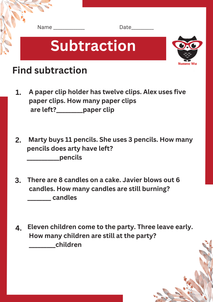 Fractions worksheet for Second Grade Colorful worksheet featuring subtraction word problems for second graders focused on fractions. Sweet Subtraction Word Problems worksheet designed to enhance children's math and logic skills.
