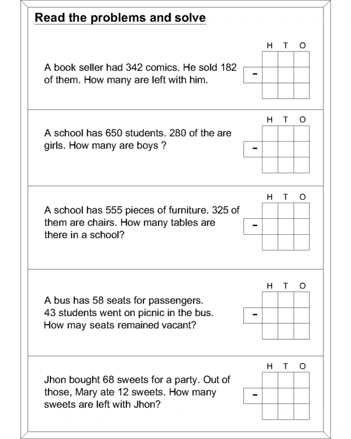 Sweet Subtraction Word Problems for Second Graders Worksheet Image 18 Second grade students solving sweet subtraction word problems with fractions on a worksheet