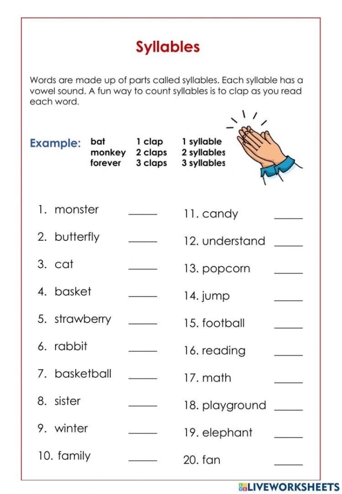 Syllabication Evaluation worksheet for fifth grade science vocabulary 13 Fifth grade Earth and Space Science worksheet for practicing syllable division on multisyllabic terms 13