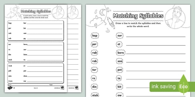 Image 9: Evaluating Syllable Breaks in Multisyllabic Words for Elementary Learners Fifth grade syllabication evaluation worksheet showing multisyllabic words with syllable division practice for students to assess correct splitting