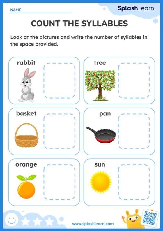 Syllables Clap Count and Write worksheet for early learners page 6 Pre-K student clapping and counting syllables for a phonics worksheet activity 6