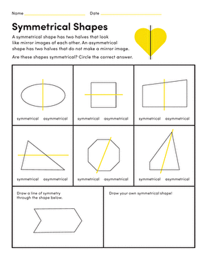 Writing worksheet for Fourth Grade Children analyzing shapes for symmetry in a fourth-grade worksheet. Symmetrical Shapes Worksheet for Fourth Grade Students.