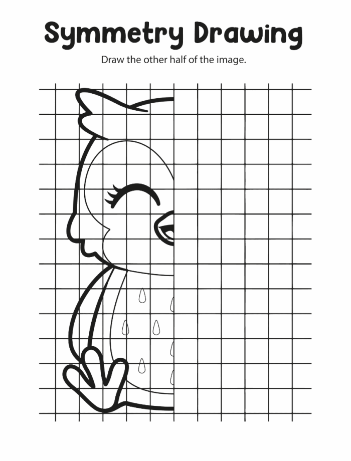 Adorable Owl Grid Drawing Exercise for Geometry Learners A second grader uses a grid to complete a symmetrical drawing of a cute owl, learning geometry concepts through this hands-on activity