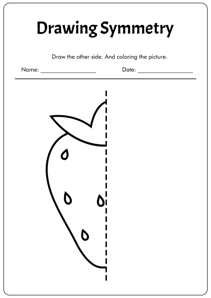 Shapes with Symmetry practice worksheet for identifying and drawing lines of symmetry Worksheet illustrating various shapes with symmetry for third-grade math students